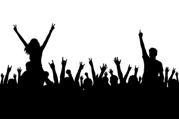 Fototapeta premium Cheering Concert Crowd Silhouette Vector with Music Festival Audience