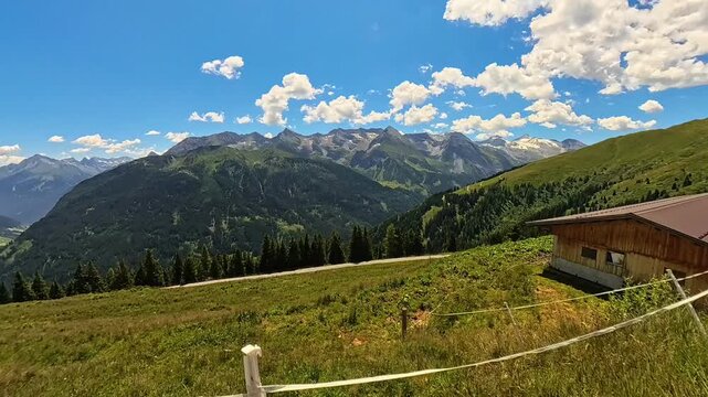 4K Timelapse alpine video with moving Clouds at Mount Grueblspitze, Eggalm, Tux-Lanersbach, Zillertal valley, Schwaz, Zell am Ziller, Tyrol, Austria