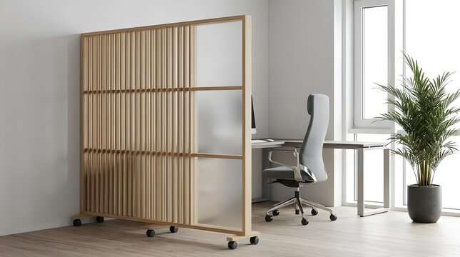 Modern Office Corner with Rolling Room Divider No People