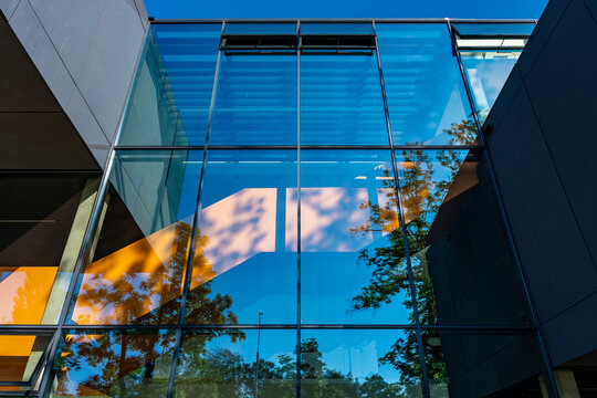 Glass Facade Modern Office Building Reflections Contemporary Architecture Background