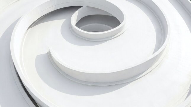 Top down view of white spiral ramp architecture with clean shadows