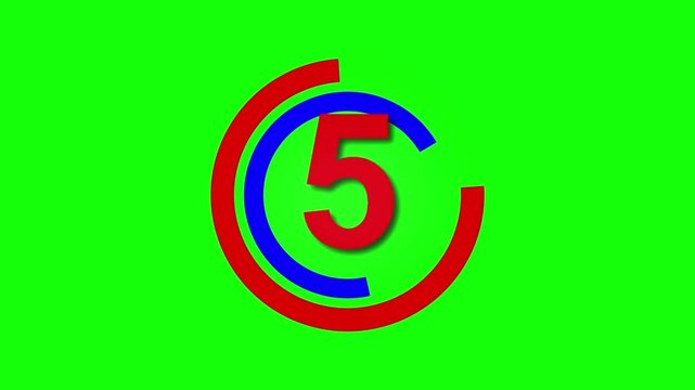 Red Number Countdown Timer Graphic with Circular Progress Bars on Green Background