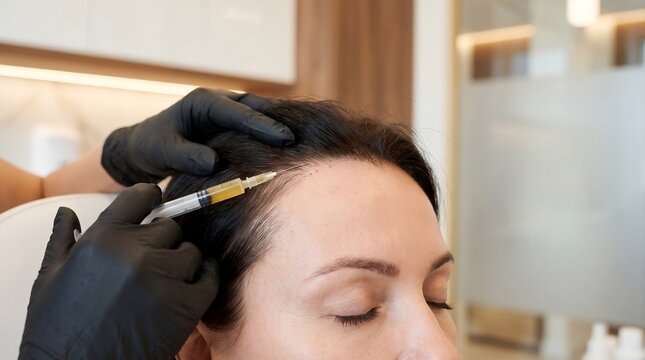 Platelet Rich Plasma PRP Hair Treatment Injection into Scalp for Hair Restoration and Regenerative Aesthetic Medicine