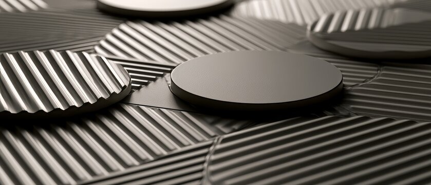 Close up view of round objects on a textured surface with lines and patterns