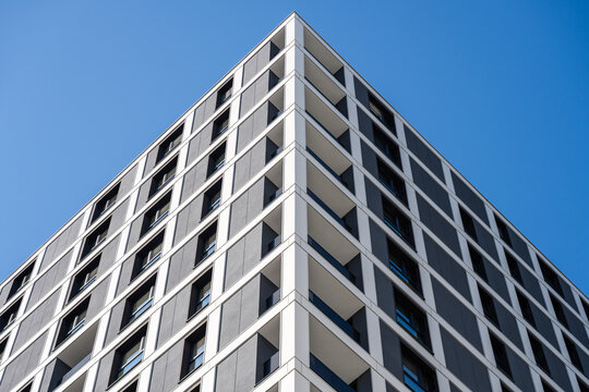 Modern Apartment Building Corner Residential Architecture Urban Housing Blue Sky