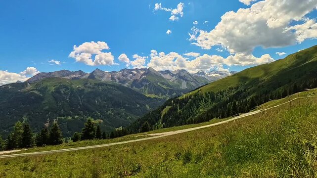 4K Timelapse alpine video with moving Clouds at Mount Grueblspitze, Eggalm, Tux-Lanersbach, Zillertal valley, Schwaz, Zell am Ziller, Tyrol, Austria