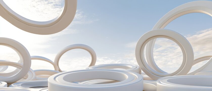 White circular objects spread across a landscape under a blue sky with clouds at a later time in the day