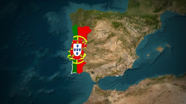 Portugal Flag Map Animation, Earth Zoom to Portugal, Europe Country Location Map