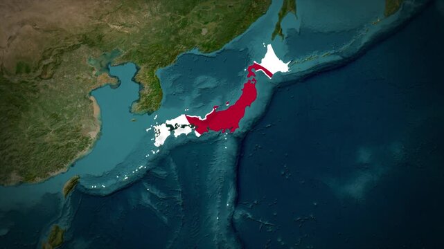 Japan Flag Map Animation, Zoom From Space to Japan, East Asia Country Location Map