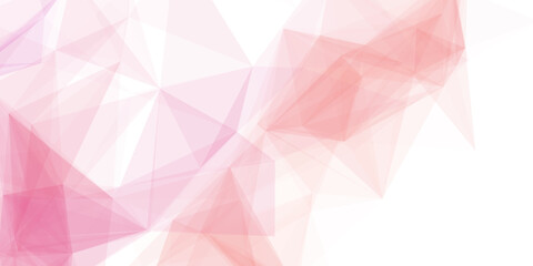 Abstract soft pink and coral low poly polygonal mesh background on white © An