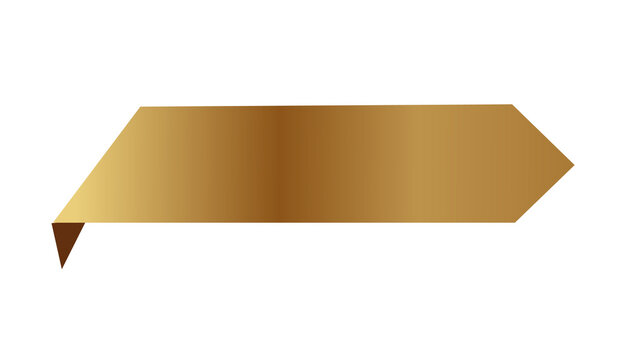 Golden ribbon banner with arrow shape on transparent background.