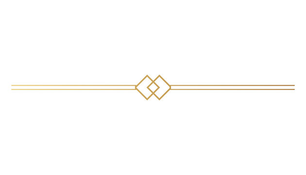 Golden geometric divider with square details on transparent background.