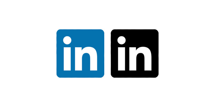 LinkedIn logo on transparent background, two rounded squares, one in blue with white letters, another in black with white letters.