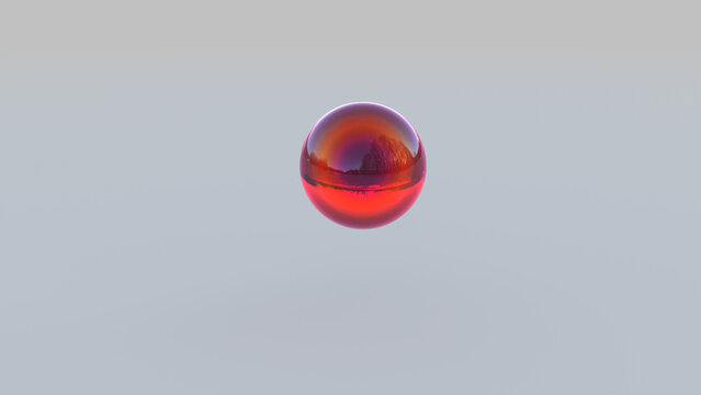 A minimalist 3D render of a perfectly glossy, translucent red glass or orb floating in an empty. Features smooth surfaces, and realistic lighting, and environmental reflections. Created using Womp 3D