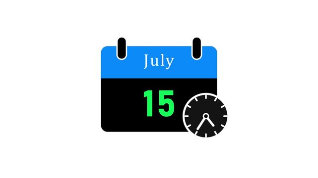 July 15 calendar date with black clock calendar july 15 date