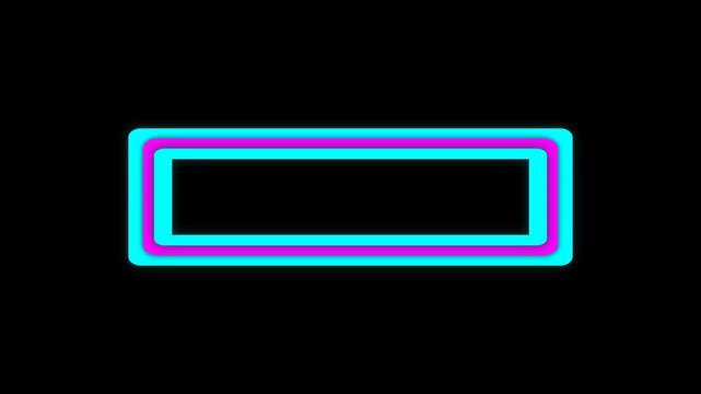 Animated double neon rectangular frame with cyan and magenta glowing borders, ideal for overlays, titles, transitions, broadcasts, and motion graphics. alpha channel