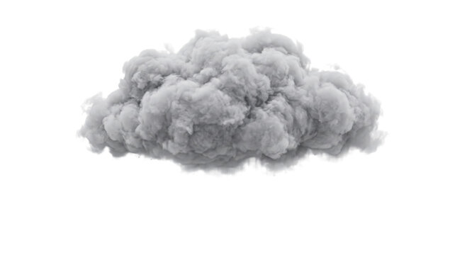 Realistic gray cloud formation with soft edges on a transparent background