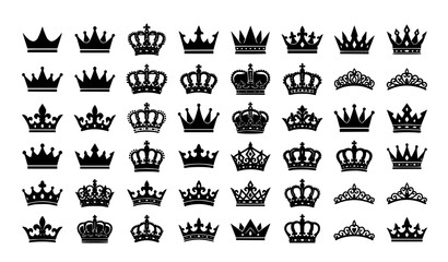 Royal Crown Silhouette Vector Collection with King Queen and Princess Icon Set © Sohanur