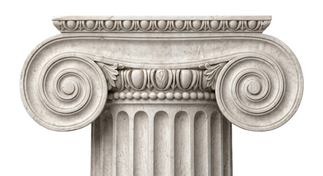 Intricate Ionic column capital with detailed volutes and acanthus leaf ornamentation