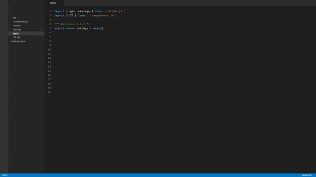 Text editor interface shows lines of code on a dark background as a software engineer writes new scripts for a complex computer application project during an evening of intense development work.