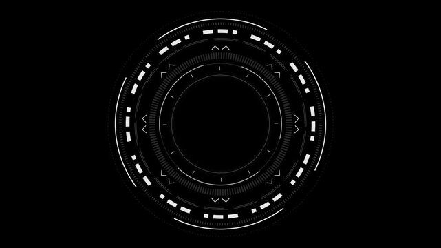 Digital circular dial shows a detailed technical HUD graphic with white geometric markers and concentric rings designed for modern software interface applications.