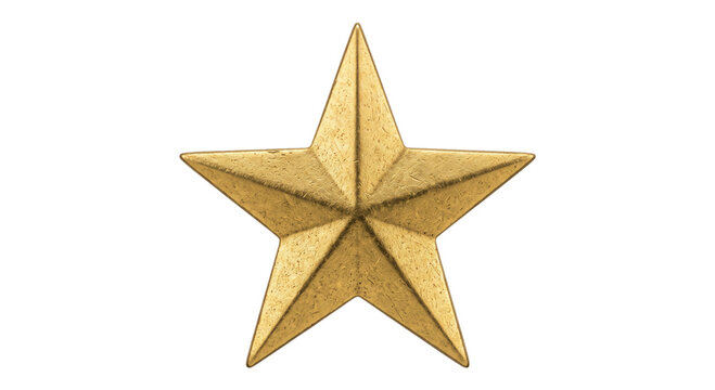 A single golden star with a textured surface isolated on a white background