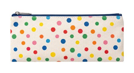 Cute polka dot pencil case with zipper and colorful circles on white canvas © Sapphire