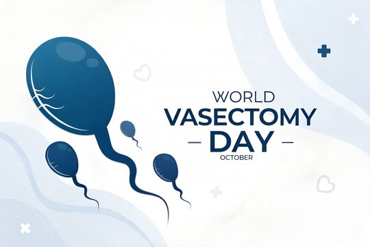 World vasectomy day banner with sperm illustration and medical theme, vasectomy