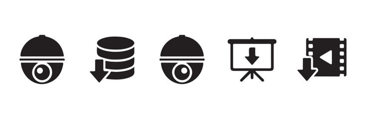 Fototapeta premium Download icon set, cctv camera, database, presentation and video.
