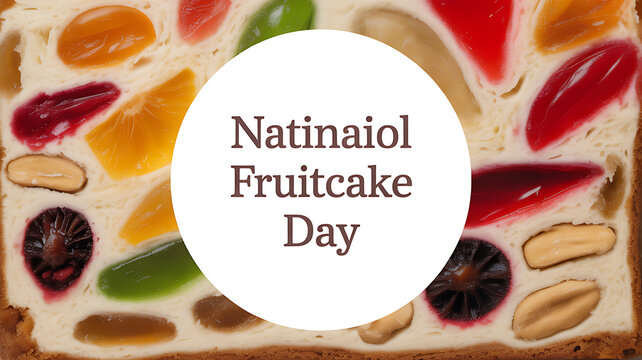 National Fruitcake Day celebration with a close-up of a colorful fruitcake featuring dried fruits and nuts