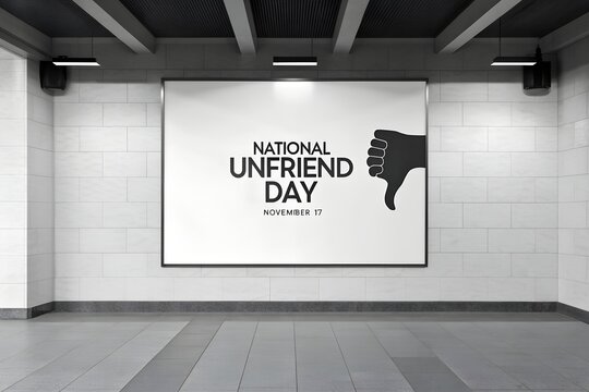 National unfriend day billboard sign in subway station with unfriend, billboard