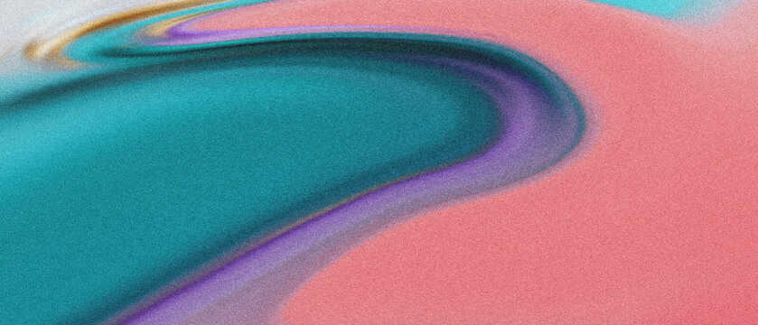 Calming granulated fluid abstract combining deep teal, soft peach, and ethereal lavender with graceful golden arcs, ideal for modern digital