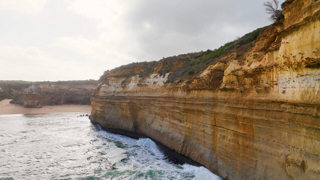 Aerial View of Rugged Sandstone Cliffs at Loch Ard Gorge