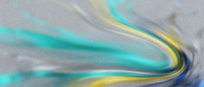 Grained gray field displaying sleek, luminous aquamarine and golden arcs, softly blending into dark blue streams, ideal for web backgrounds.
