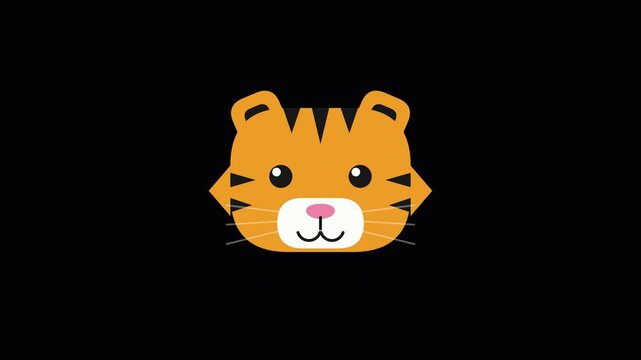 Cute Tiger Character Vector Illustration on Black Background, Adorable Wild Cat Cartoon Design with Orange Fur, Feline Animal Artwork for Creative Projects and Wildlife Themes