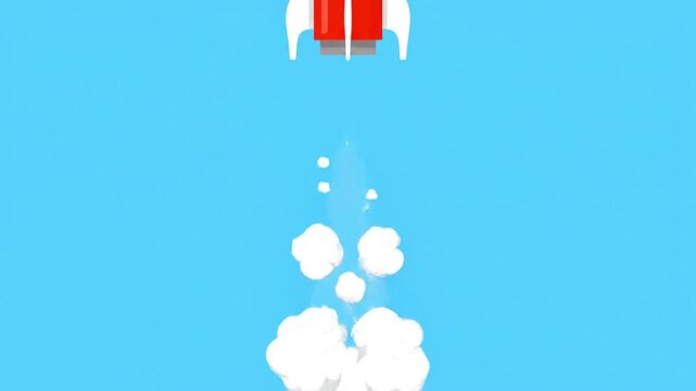 Red Rocket Launching into Blue Sky with White Clouds.