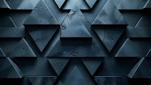 Abstract dark blue geometric background with triangle shapes and metallic texture.