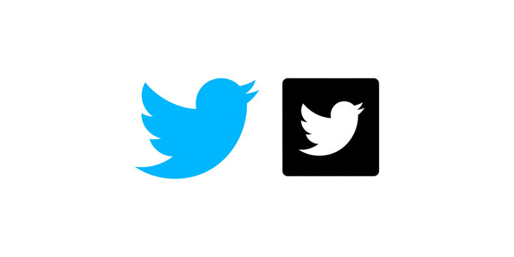 Classic blue twitter bird logo alongside a modern black square twitter icon, showcased on a transparent background, representing different design eras of the social media platform.