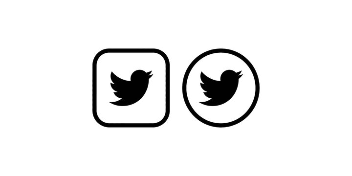 Elegant black twitter bird icons in a rounded square and circular outline, presented on a transparent background, ideal for contemporary digital interfaces and social media branding.