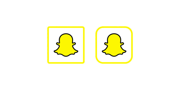 Snapchat ghost logo yellow outlines square and rounded variations for social media mobile messaging app, ephemeral content sharing platform.