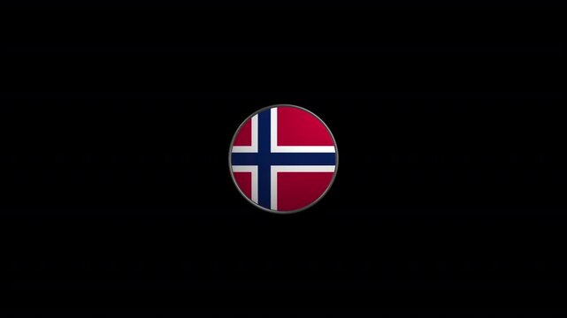 Rotating circular badge with national flag of Norway on transparent background
