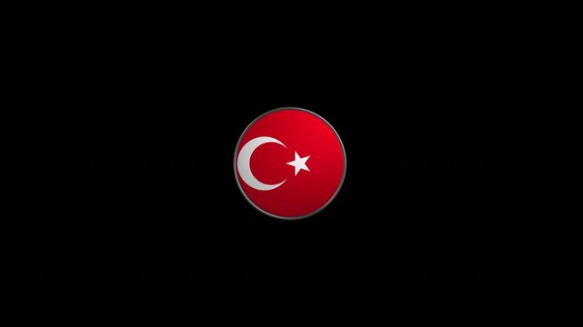 Rotating circular badge with national flag of Turkey on transparent background