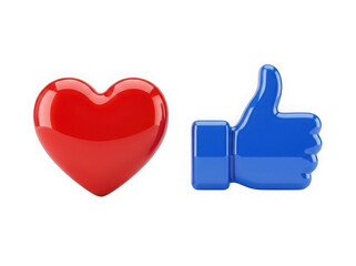 Fototapeta premium Red heart and blue thumb up like gesture icon set as isolated object