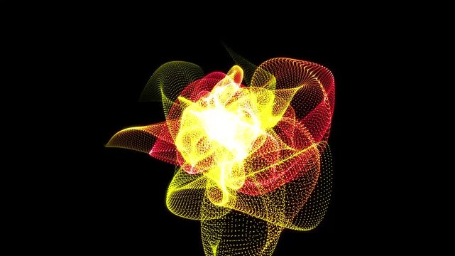 Looping Trapcode Form abstract digital particle wave background with futuristic flowing dots, halftone mesh, data technology visualization, seamless 4K motion graphics animation