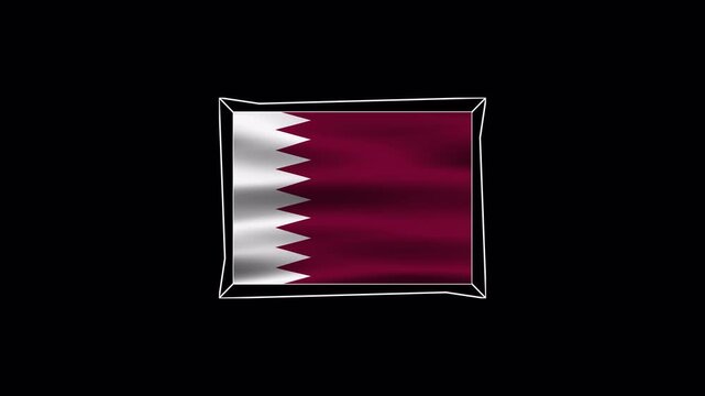 Waving national flag of Qatar inside frame on transparent background