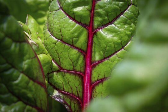 Swiss chard leaf (Beta vulgaris), vegetable patch, Chelsea Physic Garden, Chelsea, England, United Kingdom