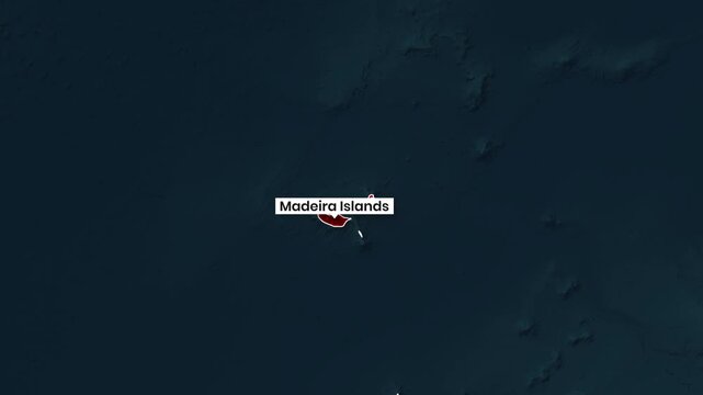Zooming out animated video revealing the Madeira Islands' location relative to Portugal