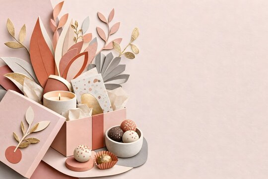 Elegant Gift Box with Scented Candle and Gourmet Chocolates for Wellness or Celebration