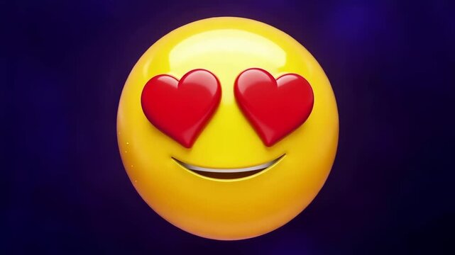 Emoji face morphing close-up from neutral smile into heart-eyes, supporting reaction stickers, social media feedback, chat messaging, love responses, app engagement, and entertainment media.