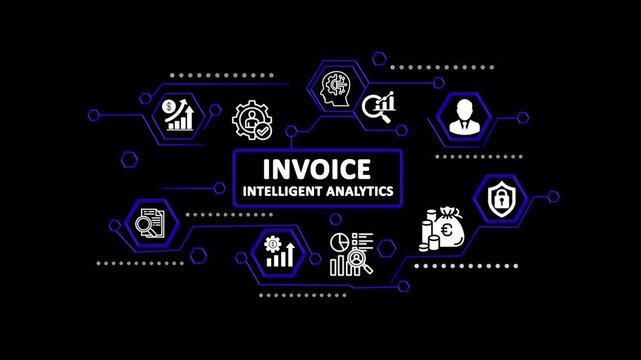 Business Invoice Dashboard with AI Analytics, Financial Management Interface and Smart Technology Icons, 4K Motion Graphics